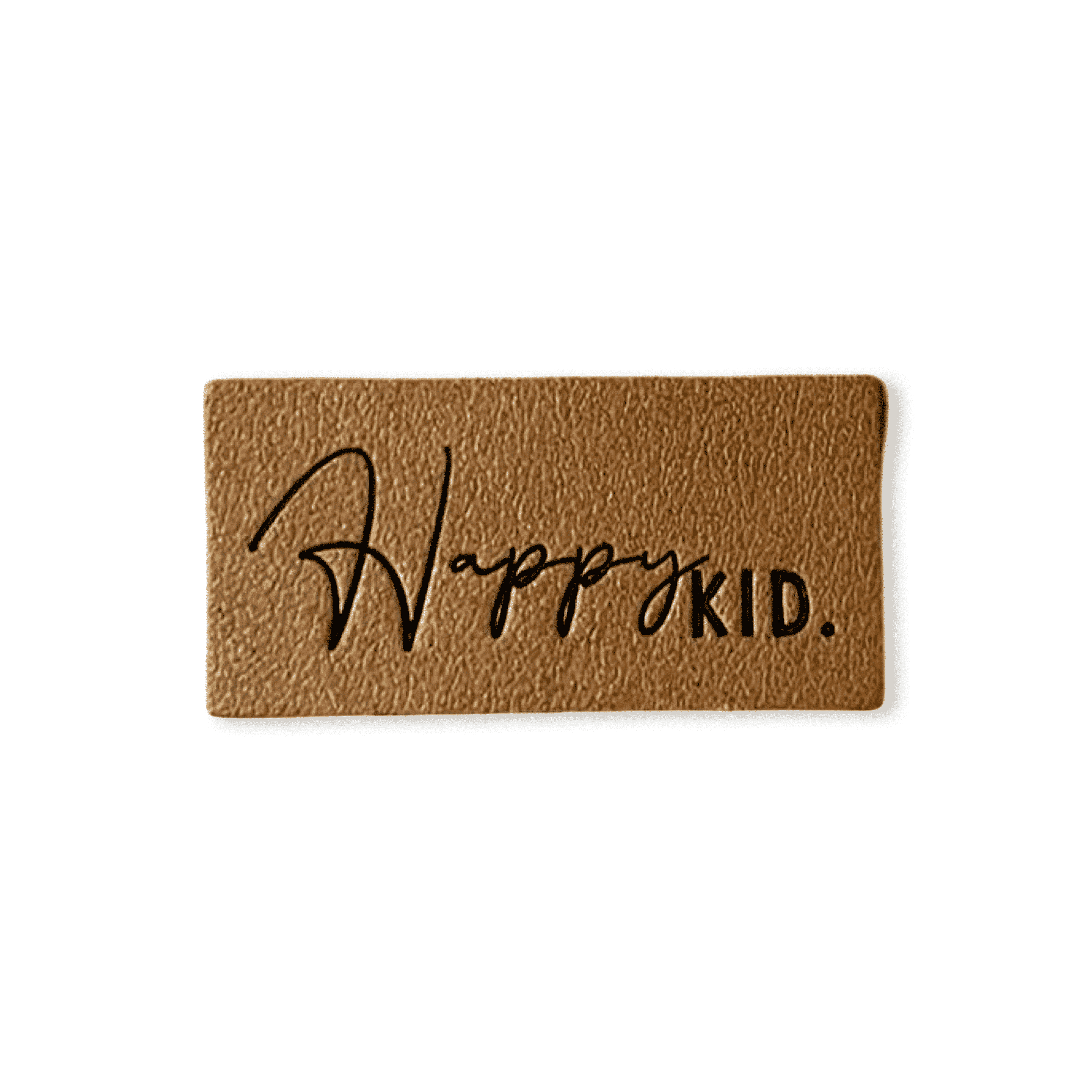 2 Aufnäher Iron-on Kunstlederlabel "Happy Kid"